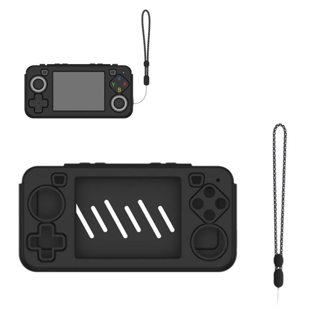 for R36H Silicone Protective Case, Compatible with R36 H Handheld Game Console Accessories, Anti-Scratch Washable Soft Sleeve Cover with Lanyard Black