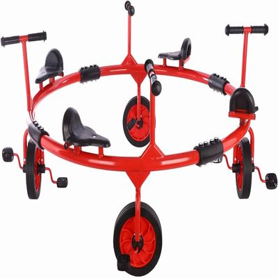 Red,4People,Kids Turn Car,Pedal Rotary Bike Outdoor Preschool Education Kindergarten Tricycle Multi-Person Cooperative Rotating Rubber Wheels Ride Transfer Car for Playground Equipment