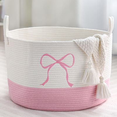Honeydak Pink Laundry Basket Coquette Bow Hamper 13 x 20 Inches