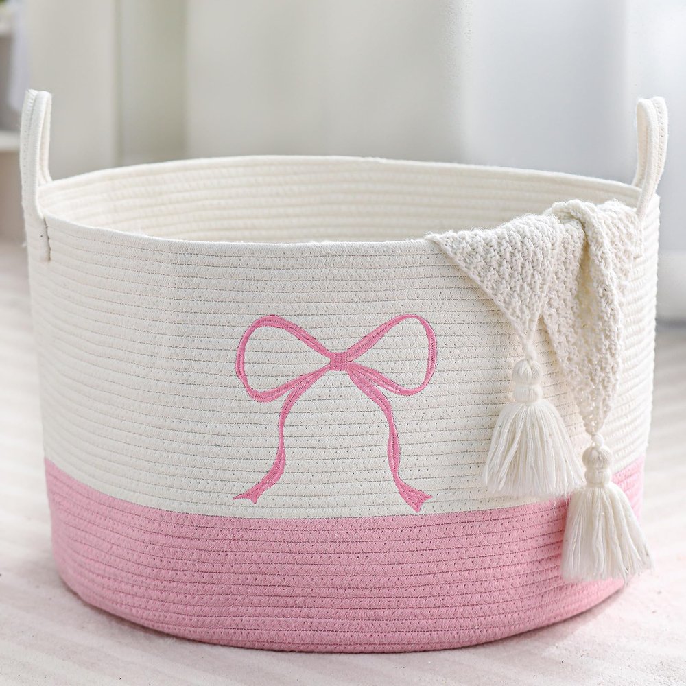 Honeydak Pink Laundry Basket Coquette Bow Hamper 13 x 20 Inches