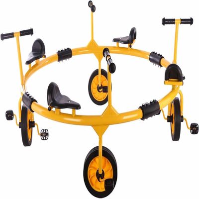 Yellow,4People,Kids Turn Car,Pedal Rotary Bike Outdoor Preschool Education Kindergarten Tricycle Multi-Person Cooperative Rotating Rubber Wheels Ride Transfer Car for Playground Equipment
