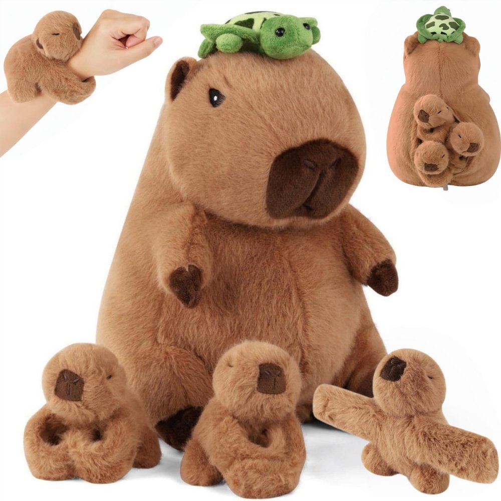 5 in 1 Capybara Plush Toys 12.8" Mommy Capybara Stuffed Animal with 3 Babies Capibaras Peluches Inside, Cute Stuffed Capybara Plushies Pillow Capybara Toys for Kids Birthday Easter Stuffers Gifts