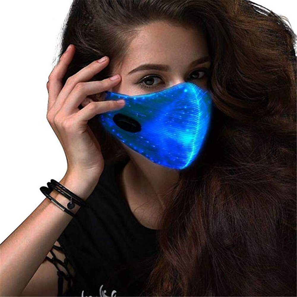 LED Flashing Face Cover - 7 Color Changing Party Mask with 5 Light Modes - USB Rechargeable Rave Mask for Halloween, Christmas, Music Festivals - Breathable Fiber Optic Fabric for Men & Women (White)