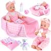 AuntyFey 12" Baby Doll Set, Baby Doll Bassinet with Accessory for Girl Toddlers 1-3 with Bottle, Teddy Bear, Pillow, Blanket view 1