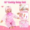 AuntyFey 12" Baby Doll Set, Baby Doll Bassinet with Accessory for Girl Toddlers 1-3 with Bottle, Teddy Bear, Pillow, Blanket view 3
