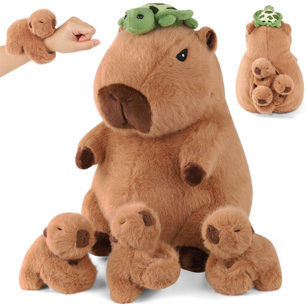 5 in 1 Capybara Plush, 12.8" Mommy Capybara Stuffed Animal with 3 Babies Capibaras Peluches Inside, Cute Stuffed Capybara Pillow Plushies Toys for Kids Valentines Easter Christmas Birthday Gifts