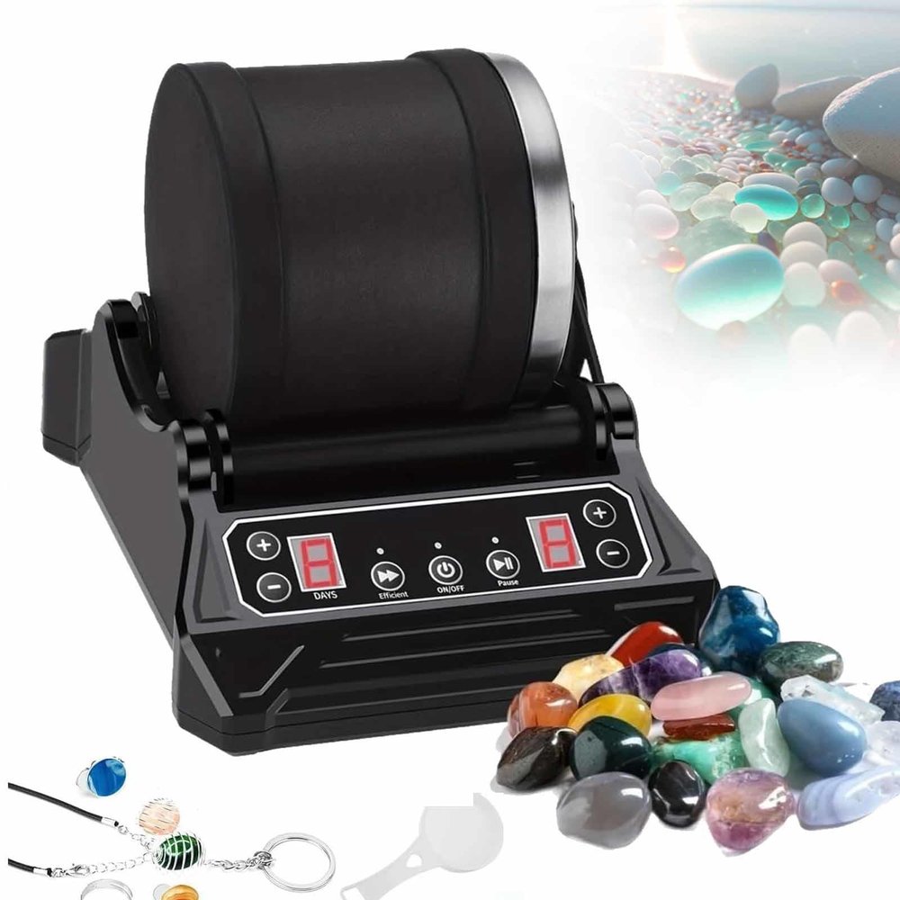 Rock Tumbler Kit, Electric Rock Tumbler Machine with LCD Display 9-Speed Motor and 9-Day Timer Adjustable, for Tumbling & Rock Polisher Grit