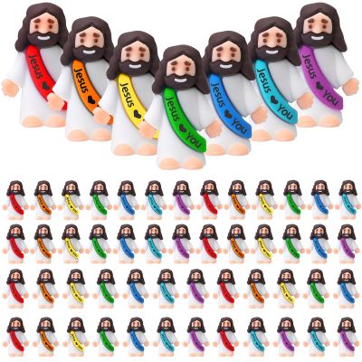 Bememo 50 Pcs Mini Jesus Figures Jesus Loves You Christ Toys Little Christ Figures to Hide and Seek Sunday School Religious Party Favors Gift (Rainbow Colors)