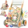 Wooden Baby Walker with Wheels, Speed & Height Adjustable, Baby Push Walker for 6-12 18 Months Boys Girls, Montessori Walker Toy for 1 Year Old Kids, Learning to Walk & Sit-to-Stand Activity Center view 1