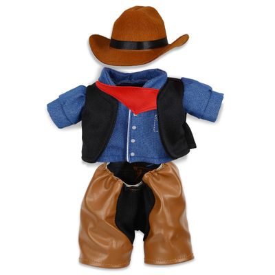 DolliBu Cowboy Stuffed Animal Dress Up Set - Western-Themed Outfit with Hat, Jeans, Vested Shirt, Bandana Cowboy Costume - Pretend Play Clothes for Teddy Bears - Large for 8 to 10 Inch Plush Toys