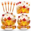 100 Pcs Fall Pumpkin Maple Tableware Party Supplies Set, Serves 25 Disposable Autumn Harvest Paper Plates, Napkins, and Forks, Thanksgiving Day Dinnerware for Friendsgiving Gatherings Decorations view 1
