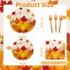 100 Pcs Fall Pumpkin Maple Tableware Party Supplies Set, Serves 25 Disposable Autumn Harvest Paper Plates, Napkins, and Forks, Thanksgiving Day Dinnerware for Friendsgiving Gatherings Decorations view 2
