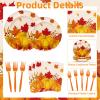 100 Pcs Fall Pumpkin Maple Tableware Party Supplies Set, Serves 25 Disposable Autumn Harvest Paper Plates, Napkins, and Forks, Thanksgiving Day Dinnerware for Friendsgiving Gatherings Decorations view 3