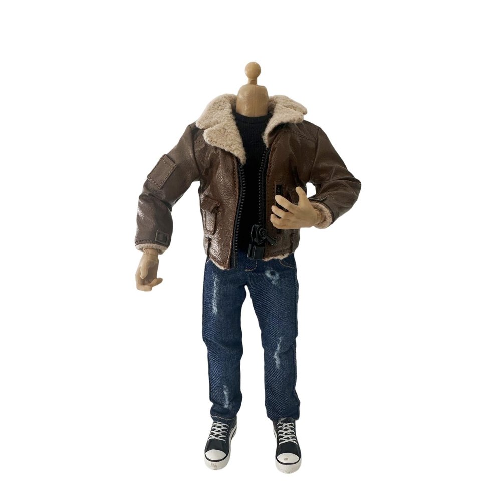 1/12 Action Figure Clothes,Leather Jacket for 6 inch Male Action Figures,6 inch Male Jackets. (Style 3-Fur Collar Brown)