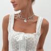 Bow Imitation Pearl Shell Pendant Bead Chain Necklace,white,38+7cm view 2