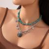ZYIBPMSJKQCFK Bohemia Imitation Turquoise Multi-Layer Layered Women'S Necklace,green,36+7cm/42+7cm view 2
