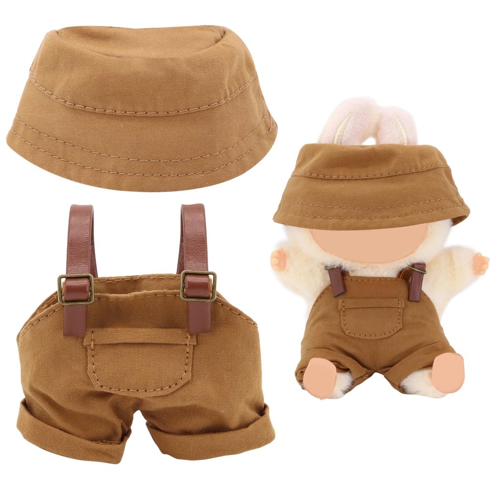15cm-17cm Dolls Clothes with Adjustable Belts & Cute Hat, Summer Overalls Outfits for 17 CM Doll, Cute Fashion Clothing Set for Have a Seat Doll Daily Wear