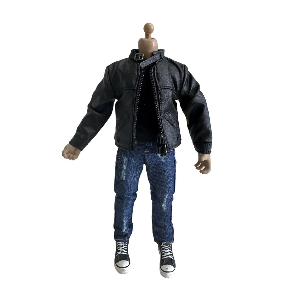 1/12 Action Figure Clothes,Leather Jacket for 6 inch Male Action Figures,6 inch Male Jackets. (Style 2-Black)
