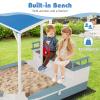 Costzon Pirate Ship Sandbox with Canopy, Fir Wood Boat Sand Box w/Flag, Rudder, Bench Seats and Storage Compartments for Backyard Beach, Outdoor Sand Pit for Kids 3-8 Years Old view 4
