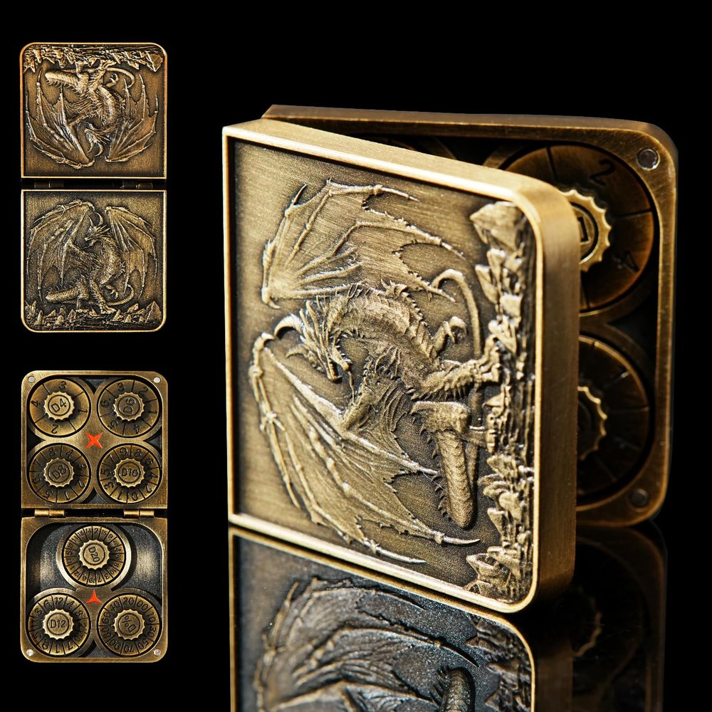 7 in 1 Metal DND Dice Set Spinner dice subitable for Dungeons & Dragons in Magnetic Iron BoxGold