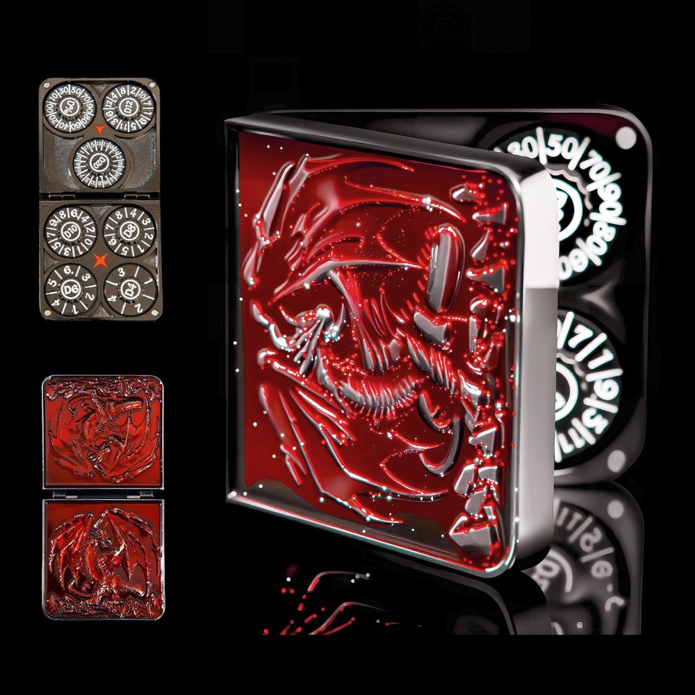 7 in 1 Metal DND Dice Set Spinner dice subitable for Dungeons & Dragons in Magnetic Iron Boxred