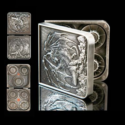 7 in 1 Metal DND Dice Set Foldable Spinner Compact dice subitable for Dungeons & Dragons in Magnetic Iron BoxSliver