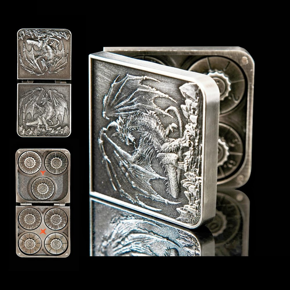 7 in 1 Metal DND Dice Set Foldable Spinner Compact dice subitable for Dungeons & Dragons in Magnetic Iron BoxSliver