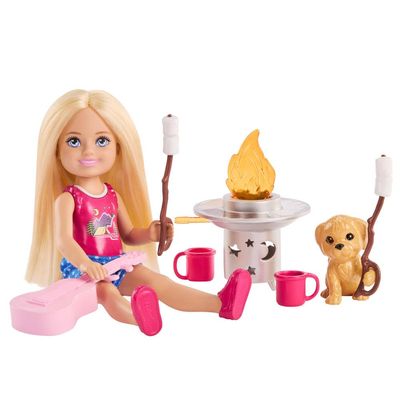 Barbie Chelsea Outdoor Adventures Playset, Family & Friends Set with Small Blonde Doll, Pet Puppy & 5+ Camping Accessories