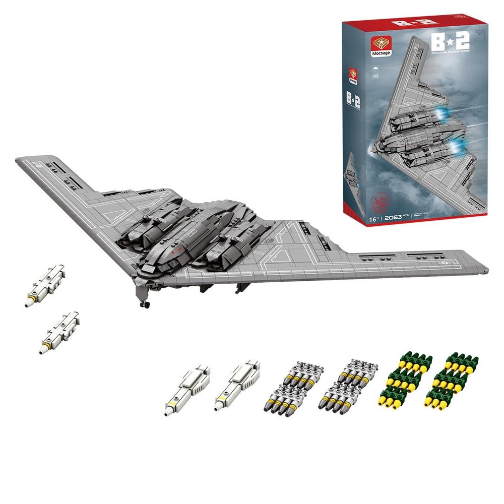 HeyCubex B2 Spirit Airplane Stealth Bomber Building Block Set 1/70 Scale with Magazines Set, Military Building Toys Bomb Bay & Landing Gear Collectible Model for Adults 16+ (2063 Pieces)