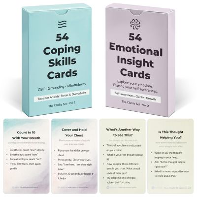 108 Mindfulness Cards for Coping Skills & Mind Brain Emotional Insight Cards - Somatic Therapy for Stress Relief & Anxiety - CBT, Grounding, Self Care Techniques for Teens | Adults | Therapists