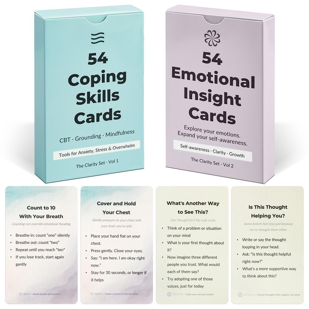 108 Mindfulness Cards for Coping Skills & Mind Brain Emotional Insight Cards - Somatic Therapy for Stress Relief & Anxiety - CBT, Grounding, Self Care Techniques for Teens | Adults | Therapists