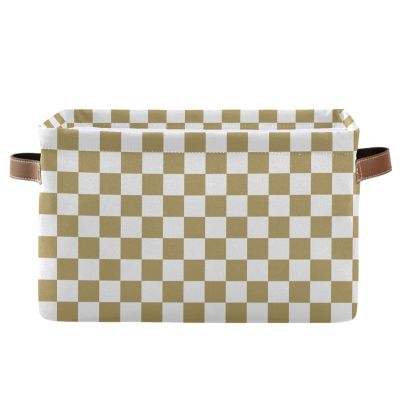 Emelivor Browm Checkerboard Storage Basket Bins Decorative Organizer Bins Laundry Hamper Baskets with Handles for Office Bedroom Clothes Bedroom Living Room,1 pcs