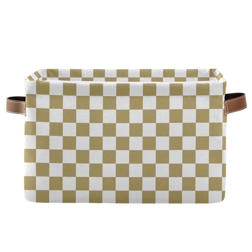 Emelivor Browm Checkerboard Storage Basket Bins Decorative Organizer Bins Laundry Hamper Baskets with Handles for Office Bedroom Clothes Bedroom Living Room,1 pcs