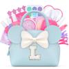 QLOVEA Pretend Makeup Kit for Toddlers Kids- 21Pcs Make Up Toys with Initial Toddler Purse - Birthday Gifts for 3 4 5 Years Old Girls Vanity Set Christmas Birthday Gift Blue L view 1