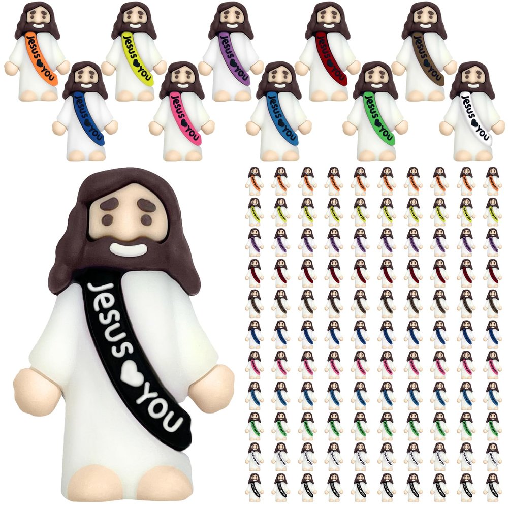 110 PCS Little Jesus Figures Bulk - Mini Jesus Loves You Figurines, Pocket Rubber Jesus Toys for Hide & Seek, Easter Egg Fillers, Sunday School Baptism Gifts & Religious Party Favors (11 Colors)