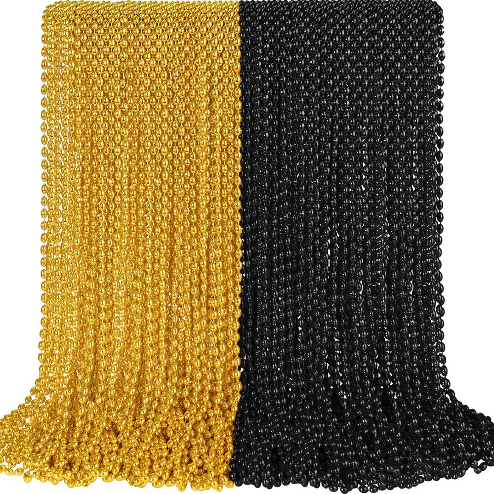 100 PCS Gold Black New Year Necklaces, 33'' New Year Eve Necklaces Oval Happy New Year Necklace Accessories, 2026 New Year Party Beads for New Year's Day, Halloween, Christmas, Carnival Party Favors