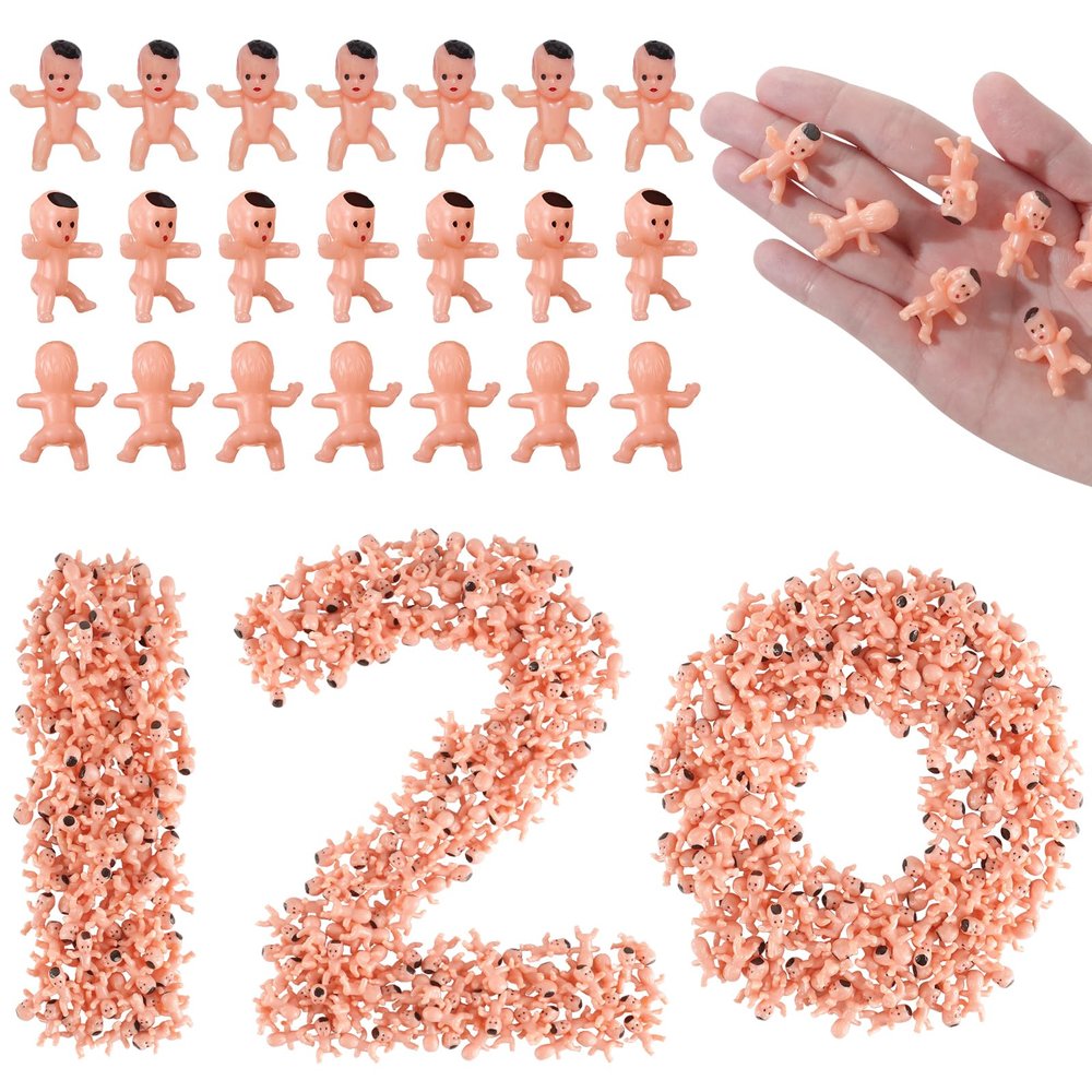 120 Pcs Mini Babies for Baby Shower Games, 1 Inch Tiny Plastic Babies Bulk for My Water Broke Ice Cube, Mardi Gras King Cake Baby Figurines, Hide Hunt Games, Party Decorations Favors(Latin)