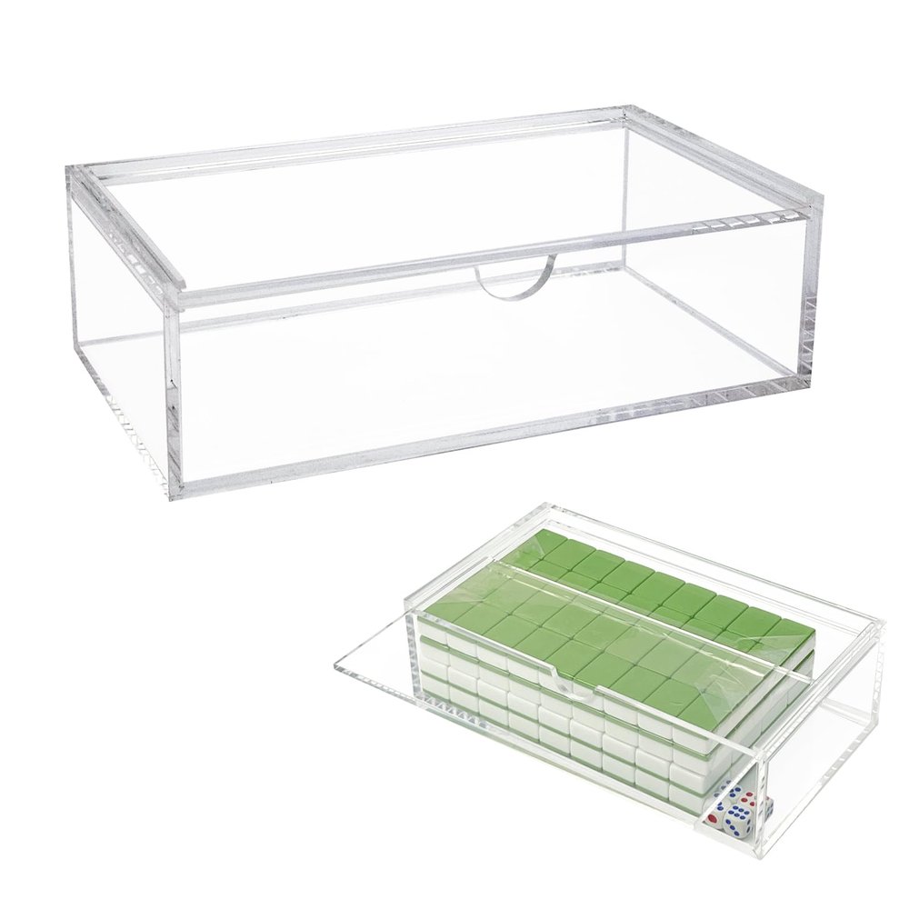 Acrylic Mahjong Case for American Tiles 1.2"0.9"0.5" only,Holds Dice&Chips,Large Capacity Hold Up to 160 Tiles with Mahjong Accessories,Transparent Box for Mahjong Game Set Storage(not include tiles