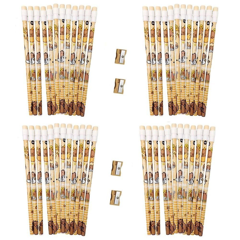 48pcs Cartoon Capybara Pencils Set, 12 Pencils 1 Sharpener Stationery Set, Student Writing Drawing Pencils Sketch Pens