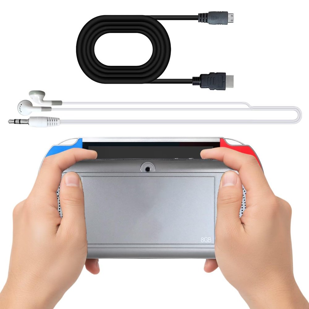 DEARCOOL Plus Handheld Game Console 5.1" Portable Retro Game Console 8G Built-in 10,000 Games Classic Game Console, Play time 1-4 Hours, Blue and Red