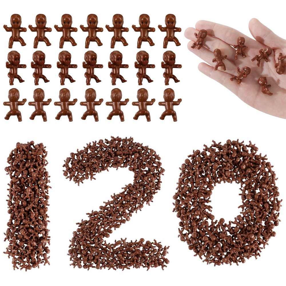 120 Pcs Mini Babies for Baby Shower Games, 1 Inch Tiny Plastic Babies Bulk for My Water Broke Ice Cube, Mardi Gras King Cake Baby Figurines, Hide Hunt Games, Party Decorations Favors(Black)