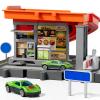 KIZONLY Toy Cars Playsets, Activity Drivers Playset, Car Restaurant Playset, 1:64 Scale Toy Cars and Car Garage Toys for Toddlers 1-3, Parking lot with Track, Car-Activated Playing Method view 1