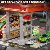 KIZONLY Toy Cars Playsets, Activity Drivers Playset, Car Restaurant Playset, 1:64 Scale Toy Cars and Car Garage Toys for Toddlers 1-3, Parking lot with Track, Car-Activated Playing Method view 2