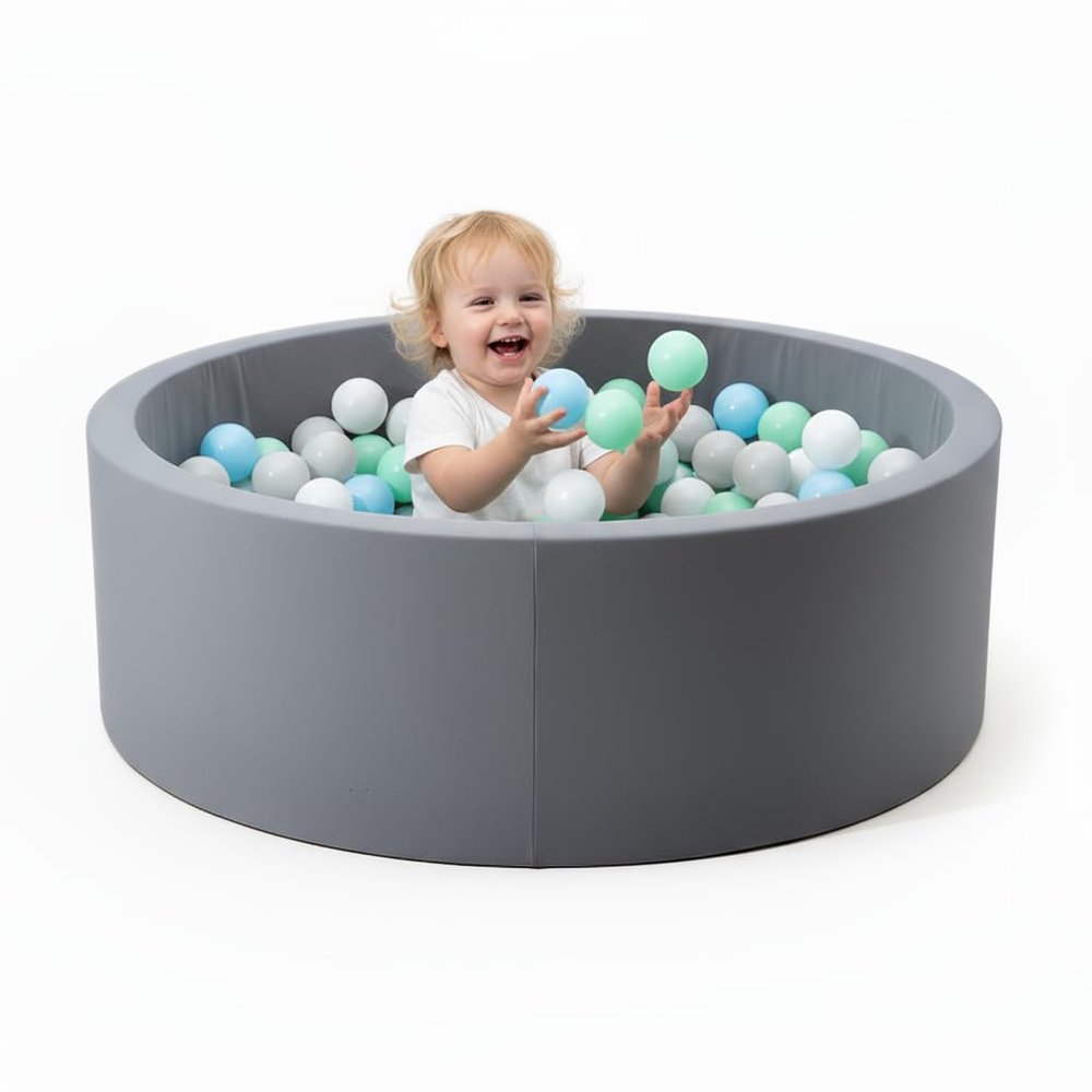 Foam Ball Pit - 36.5" x 13.2" Ball Pit for Toddlers,Round Soft Playpen with 100% Cotton Cover & High-Resilience Memory Foam,Machine Washable,Indoor Outdoor (Grey,Not Includes Balls)