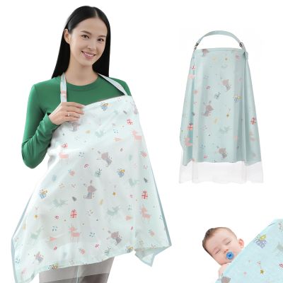 100% Cotton Nursing Cover with Support Ring & Mesh Layer, Breathable Nursing Cover Up for Breastfeeding, Adjustable Arch Neckline Breastfeeding Apron for Women (Green, Qionglin Green Sea)