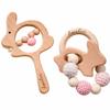 Personalized Baby Rattle, Custom Wooden Rattle Ring With Baby's Name or Date Handcrafted Crochet Bunny Rattles Newborn Gifts for Boy/Girl (StyleB) view 1