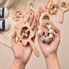 Personalized Baby Rattle, Custom Wooden Rattle Ring With Baby's Name or Date Handcrafted Crochet Bunny Rattles Newborn Gifts for Boy/Girl (StyleB) view 2