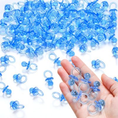 50 Pcs Mini Pacifiers Baby Shower Games Boy, 1.25 Inch Cute Baby Shower Pacifiers, Bulk Acrylic Pacifier for Party Table Scatter, Pacifier Hunt Game, Gender Reveal Decoration Party Favors(Blue)