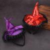 Ankelesz Halloween Witch Sequins Headbands for Women Costume Witch Hat Feather Witch Hat for Halloween (Red) view 2