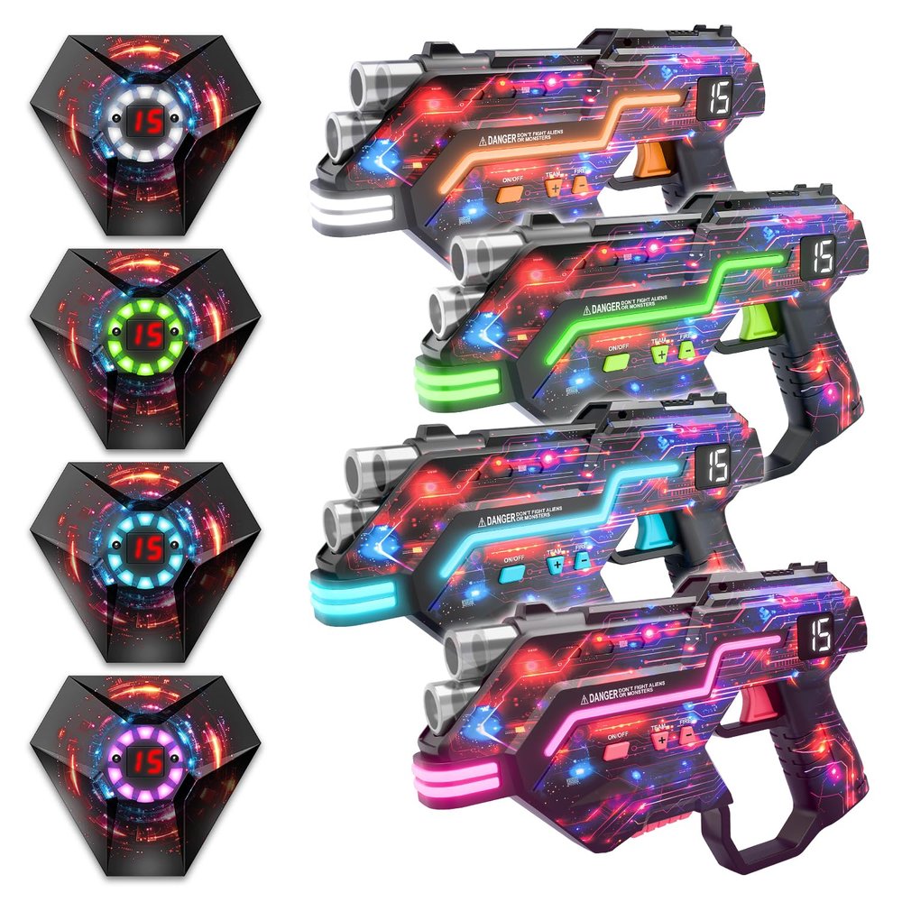 Laser Tag Guns Set of 4: LED Vest Setting | Dynamic Barrel | Fun Ideas Age 8+ Year Old Toys | Lazer Game Teen Boys & Girls Outdoor Activity | Gift for Kids, Teens & Adults